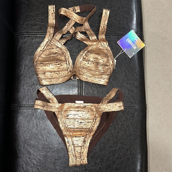 Metallic Rose Gold Bandage Bikini Set - Picture 2 of 3